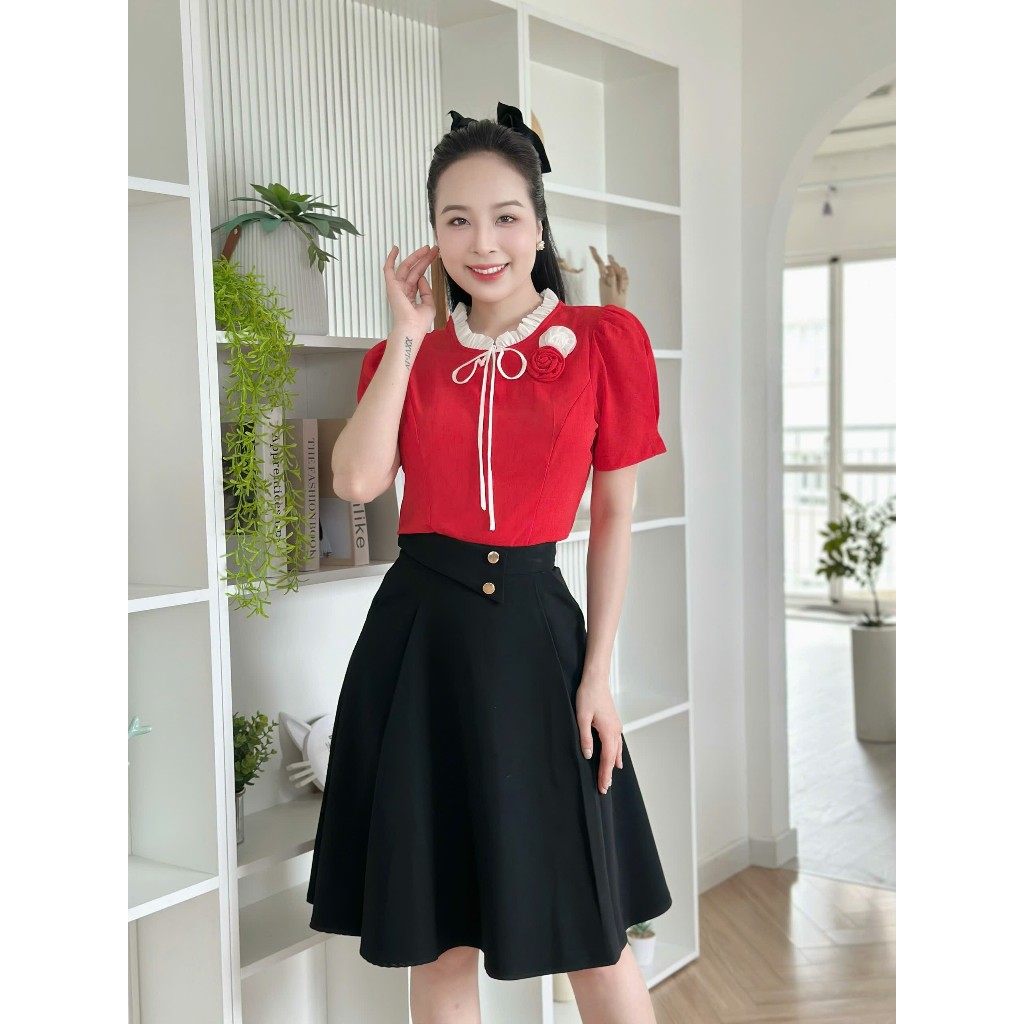 Áo kiểu công sở nữ tính form eo cổ nhúng bèo thời trang Eden - ASM254