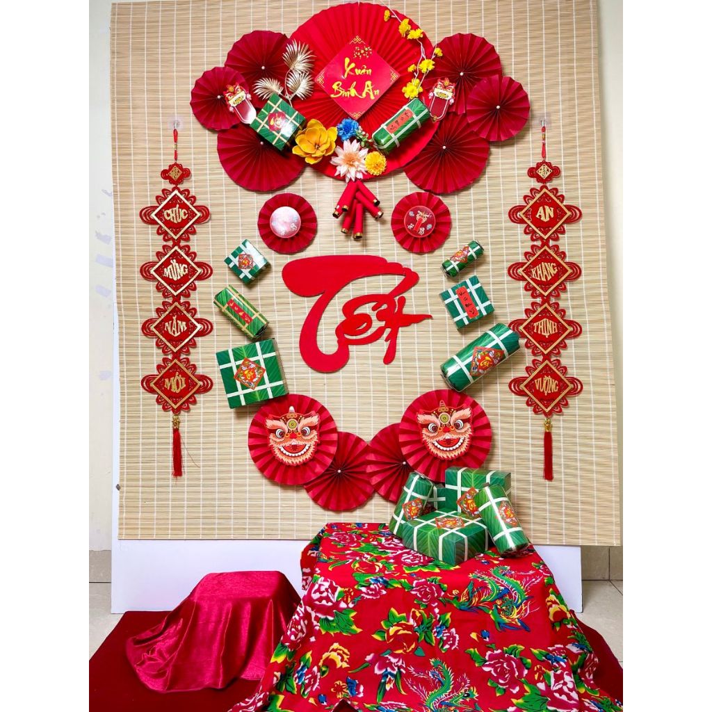  Set Trang Trí Tết 2026 Bộ Decor Trang Trí Tết Mành Treo Trang Trí  KHÔNG KÈM MÀNH TRE NỀN  