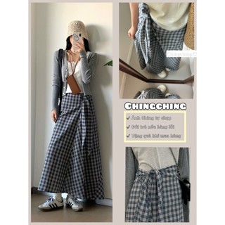 Chân váy dáng dài, chân váy kẻ caro thắt eo dáng dài, kiểu dáng trẻ trung, thanh lịch và vintage - ChingChing