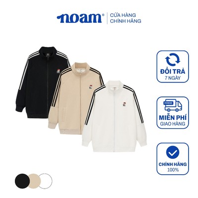 Áo khoác Unisex NOAM Triple Stripes kẻ sọc Form rộng Vải nỉ lông cáo mềm mịn - Đen/ Trắng/ Be