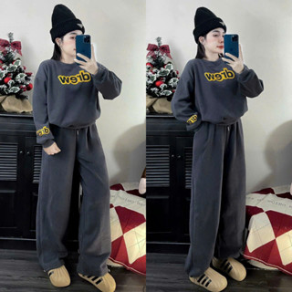  Set bộ nữ áo nỉ drew dài tay kèm quần suông dây rút thu đông bộ mặc nhà 