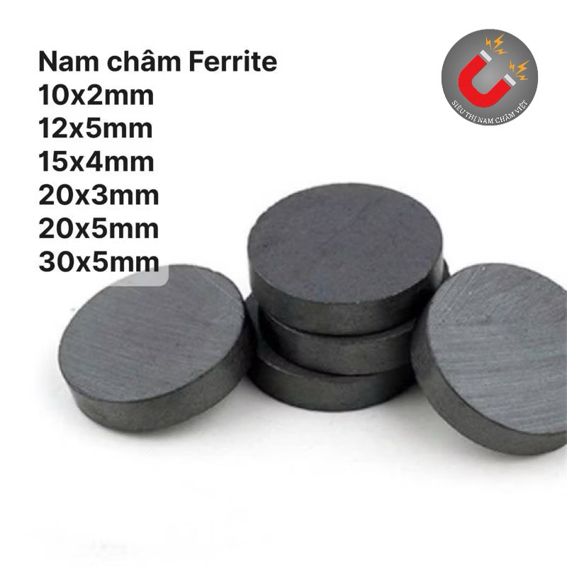 (10 viên)Nam châm ferrite nhiều kích thước. Nam châm đen 10x2mm, 12x5mm, 15x4mm, 20x3mm, 20x5mm, 30x5mm