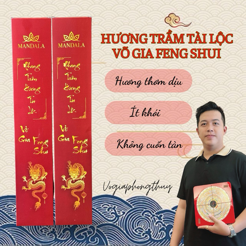 Nhang trầm hương tài lộc Võ gia Feng Shui hộp 60 cây size 35cm