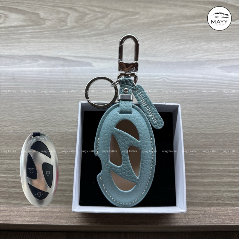 Bao da chìa khoá màu Xanh mint Hyundai SantaFe 2024 Santafe 2025 , Tucson 2024 Tucson 2025 - da thật