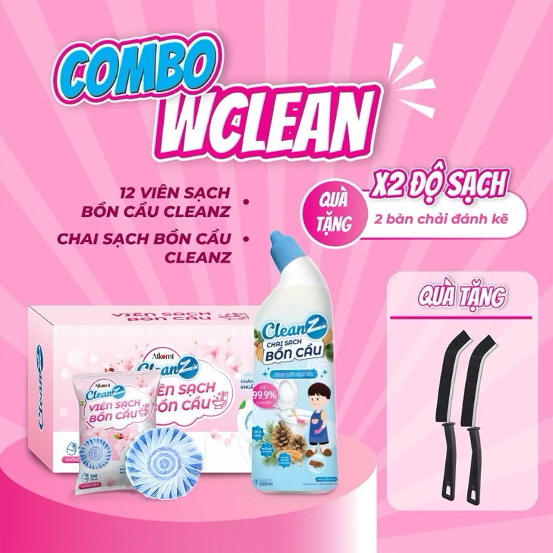 Combo làm sạch bồn cầu WC CLEAN gồm 12 viên sạch bồn cầu Cleanz và 01 Chai sạch bồn cầu Cleanz - Tặn