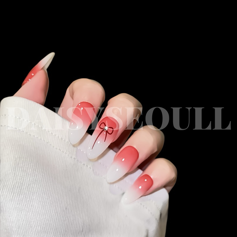 Nail box ombre màu thạch chân móng đính nơ - móng tay giả ombre đẹp
