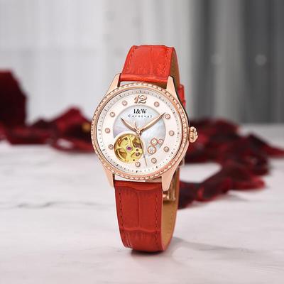 Đồng hồ nữ chính hãng I&W Carnival 573L-D2,Kính chống xước,Chống nước30m,BH24 tháng,Máy cơ Automatic,mặt lộ cơ dây da