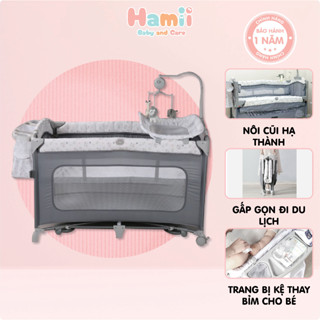 Cũi Cho Bé Gấp Gọn, Nôi Vải Đa Năng Umoo Có Chức Năng Hạ Thành, Tặng Bàn Thay Bỉm, Giỏ Đựng Đồ, Màn Chống Muỗi