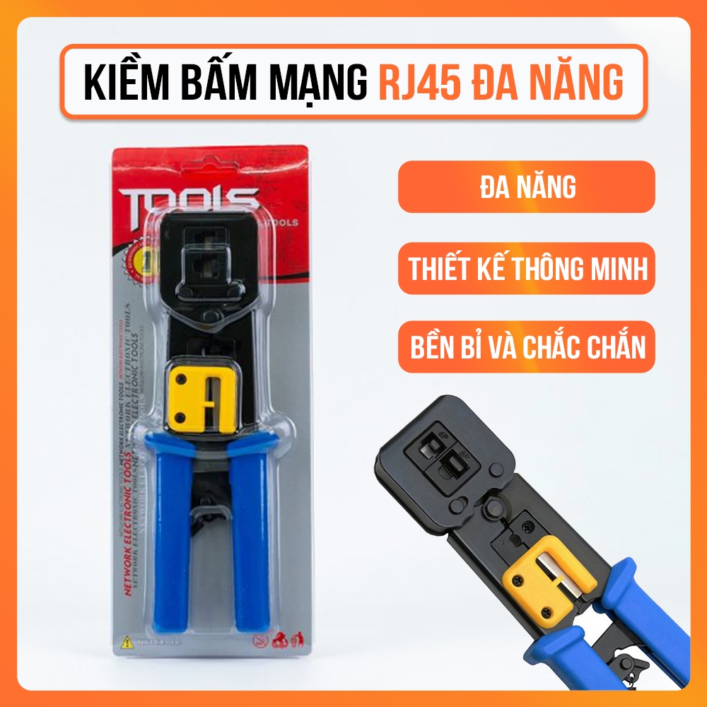 Kìm Bấm Mạng Xuyên Thấu CAT5/CAT6 RJ45 Chuyên Dụng – Tích Hợp Cắt Dây Tự Động