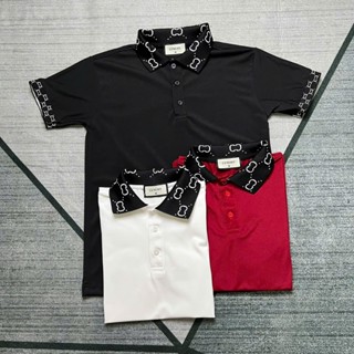 Áo Thun Polo Nam thêu viền vai hoạt tiết GC 3 màu cổ đen thêu chữ tay bo thêu chất vải co dãn thoáng mát Menswear Shirt