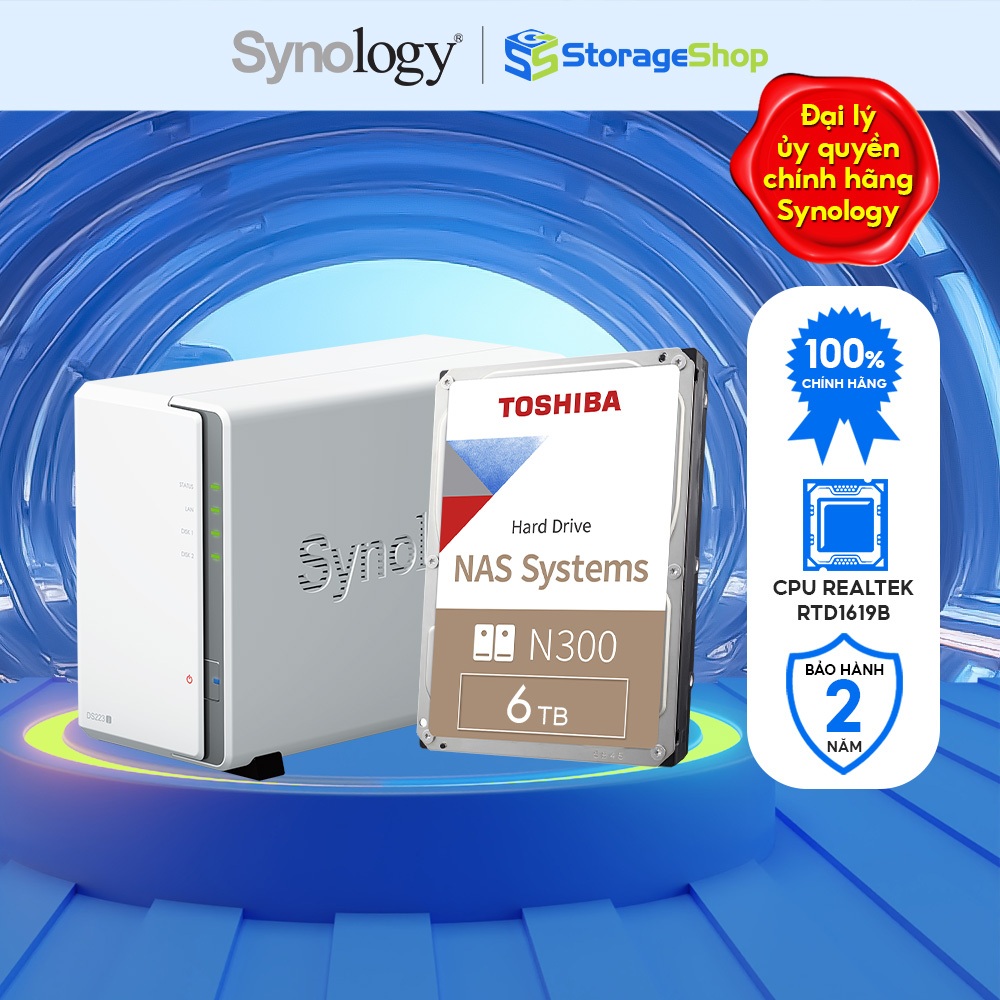 Combo Thiết bị lưu trữ NAS Synology DS223j kèm 1 ổ cứng Toshiba NAS N300 - Hàng chính hãng