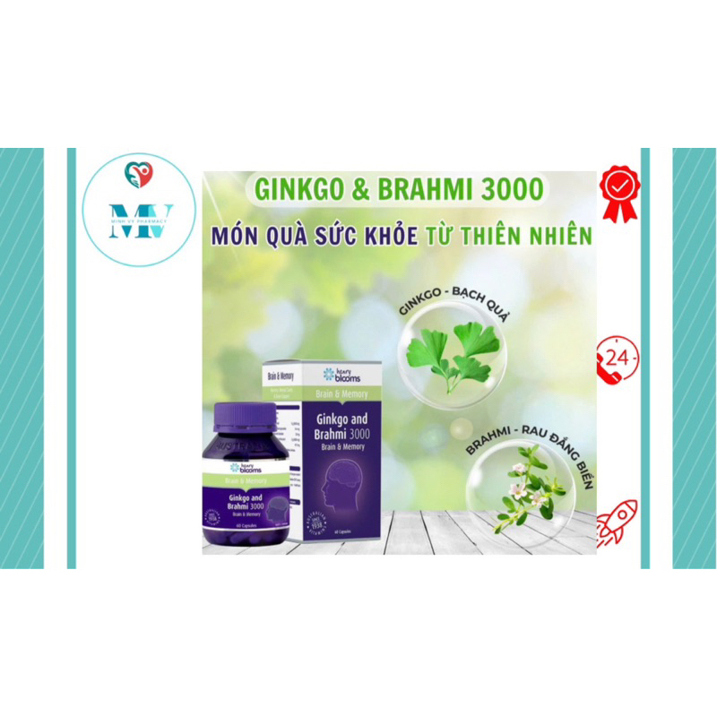 Viên Uống Bổ Não và Tăng Cường Trí Nhớ Ginkgo And Brahmi 3000 Henry Blooms 30viên