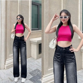    Dài 100 cm  Quần Jeans Suông Nữ Quân Bò Nữ Cạp Cao Chất Mềm Mặc Thoải Mái Có Wash Kiểu MS 312 