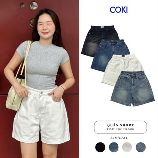 Quần Short Jean Nữ Ngố Ống Rộng 3 Màu Lưng Cao Basic