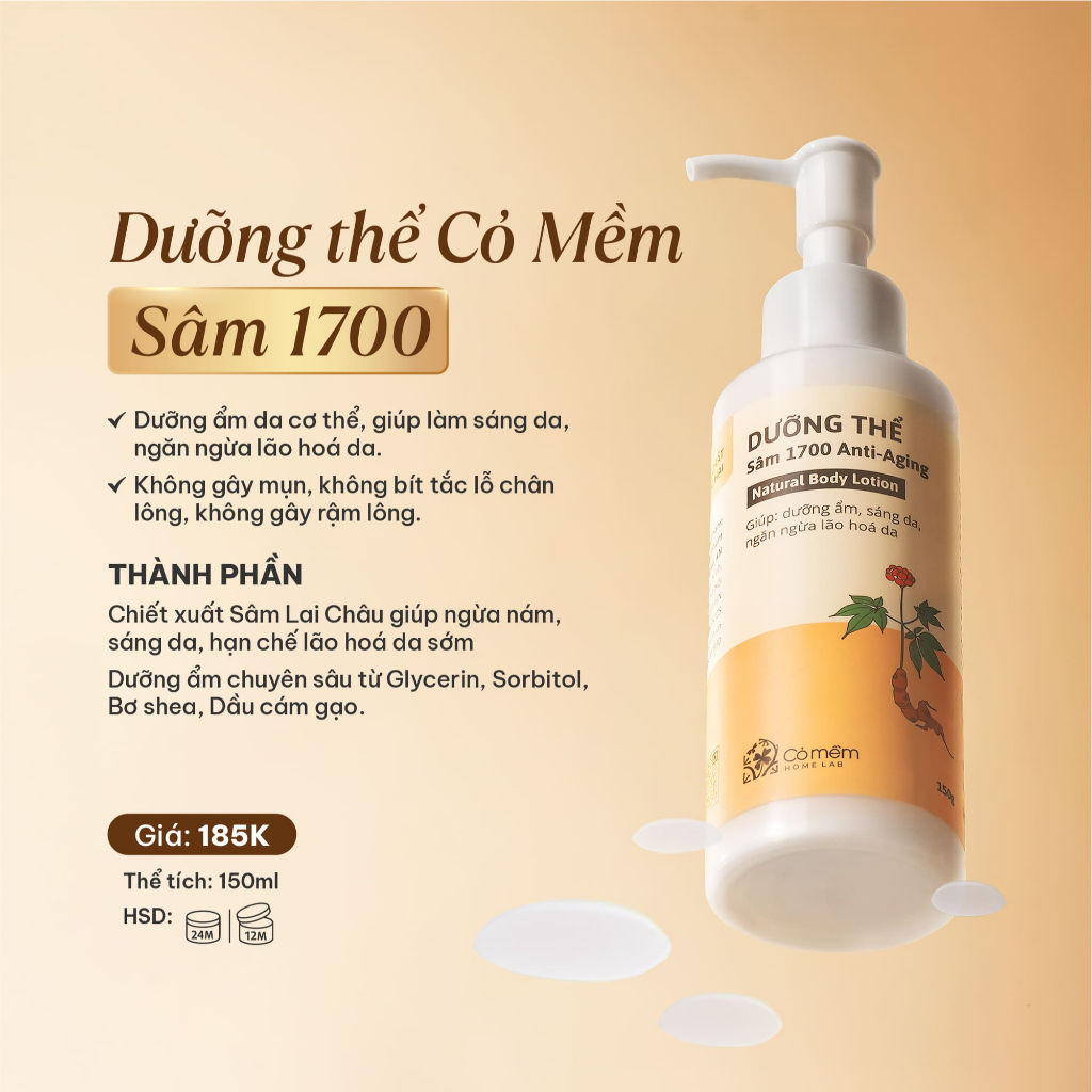 Sữa Dưỡng Thể Sâm 1700 Dưỡng Ẩm Ngăn Ngừa Lão Hoá Cỏ Mềm 150ml