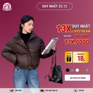 Áo Phao Da nữ dáng ngắn MANIA.5S, Áo phao croptop mặt tráng da freesize Mã 6