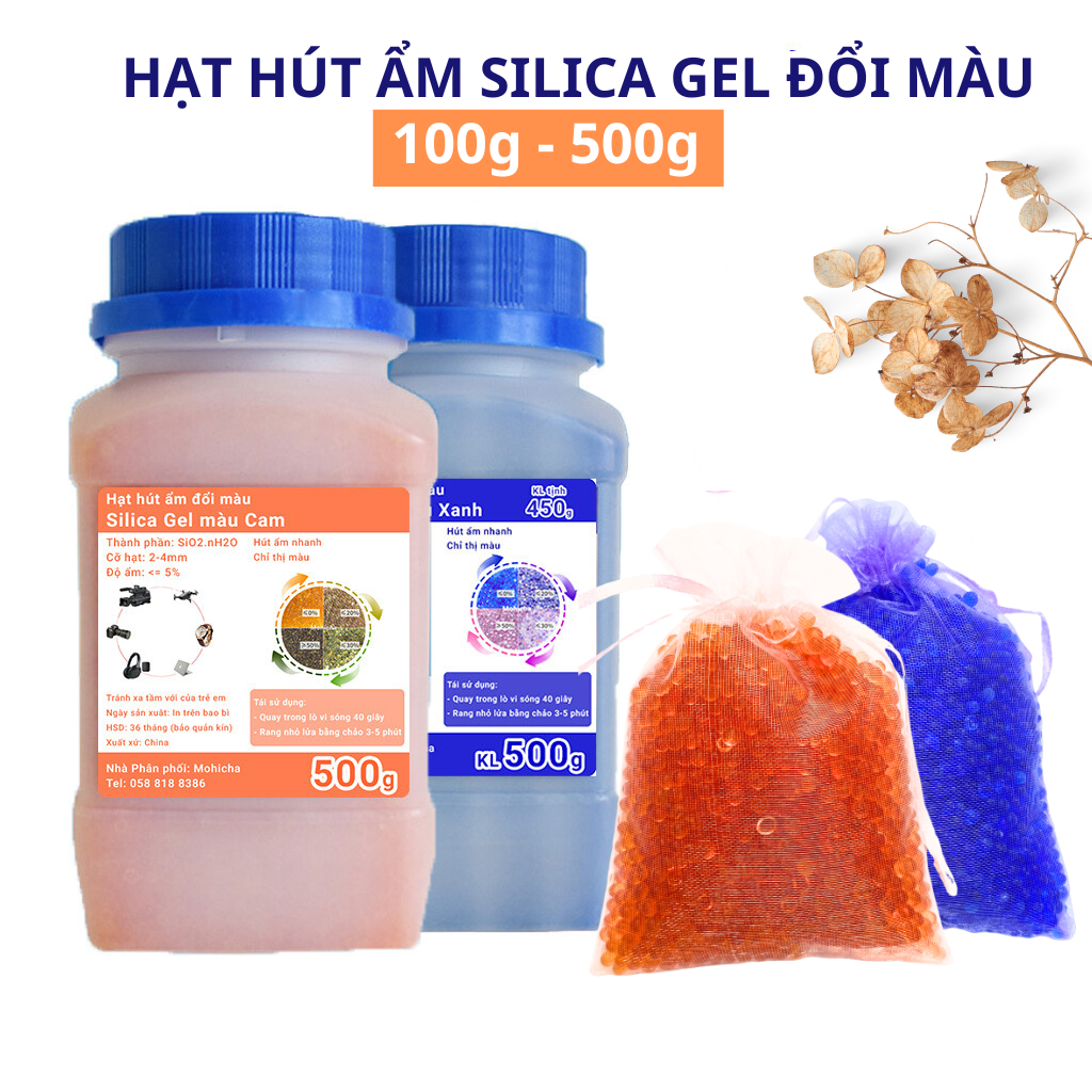 Hạt hút ẩm Silica Gel đổi màu hút ẩm nhanh, có thể tái sử dụng nhiều lần, đóng…