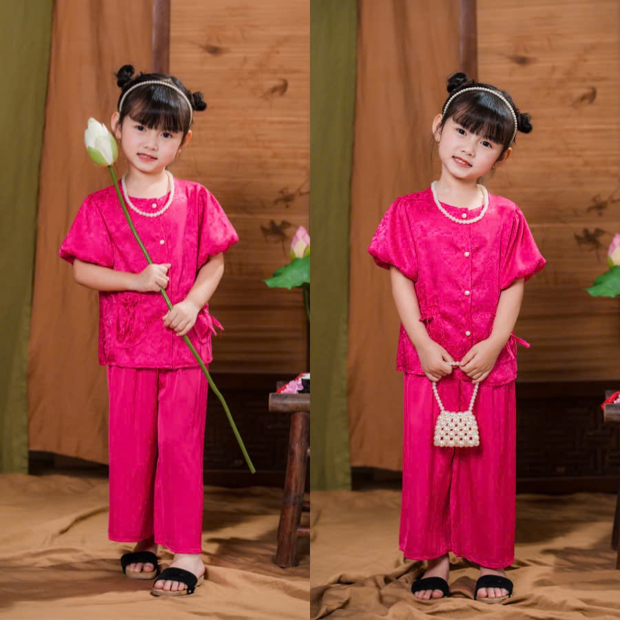 Bộ Quần Áo Bà Ba Gấm Lụa Satin Mềm Mịn, Bộ Bà Ba Cho Bé Gái 10 - 43kg BB05 - BEEKIDS