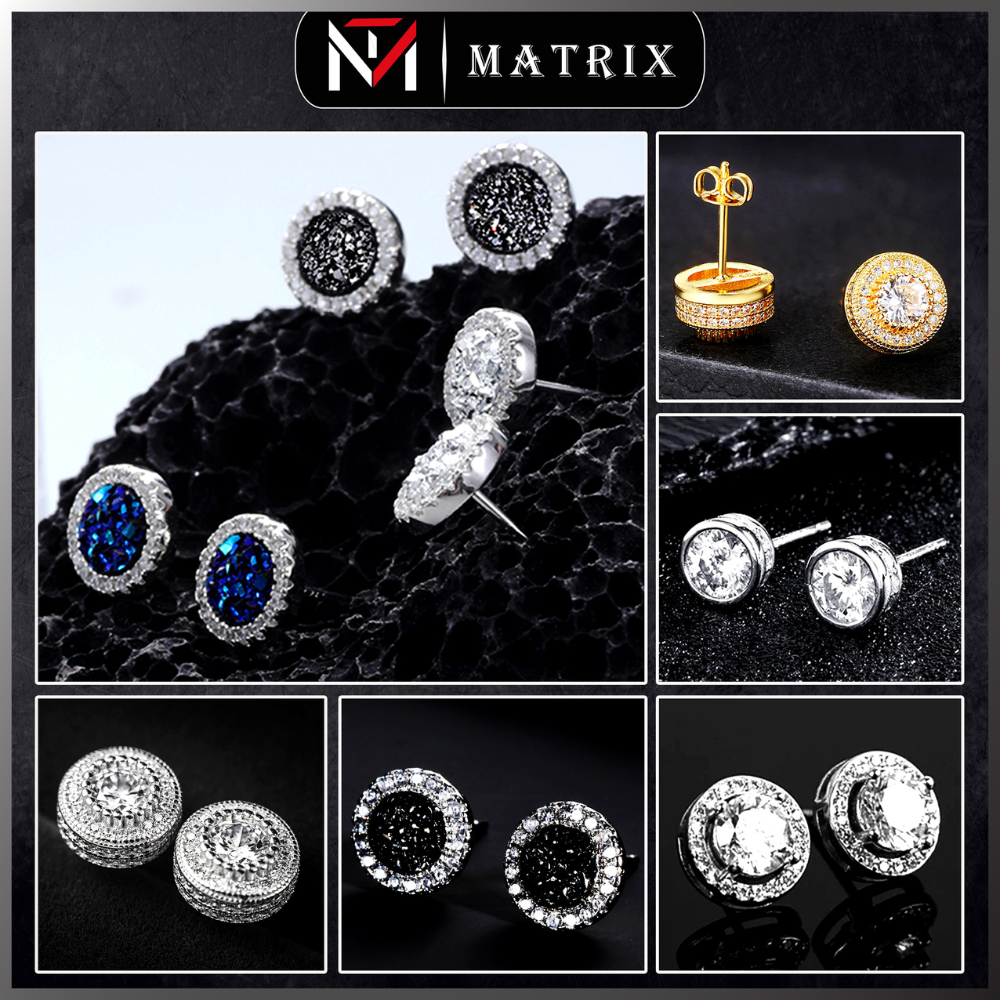  Bông Tai Zircon Đính Đá - Khuyên Tai Nam Cao Cấp Màu Bạc - Hoa Tai TiTan Unisex Hiphop Cho Cả Nam Và Nữ Matrix 