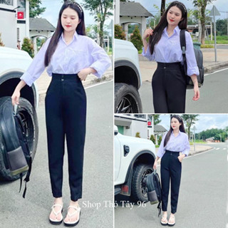 Quần tây đi học 1 2 nút lưng cao nữ m50 m55 m60 m65 ống đứng dài dáng quần baggy đi học cấp 2 3 vải Vitex dày mềm 