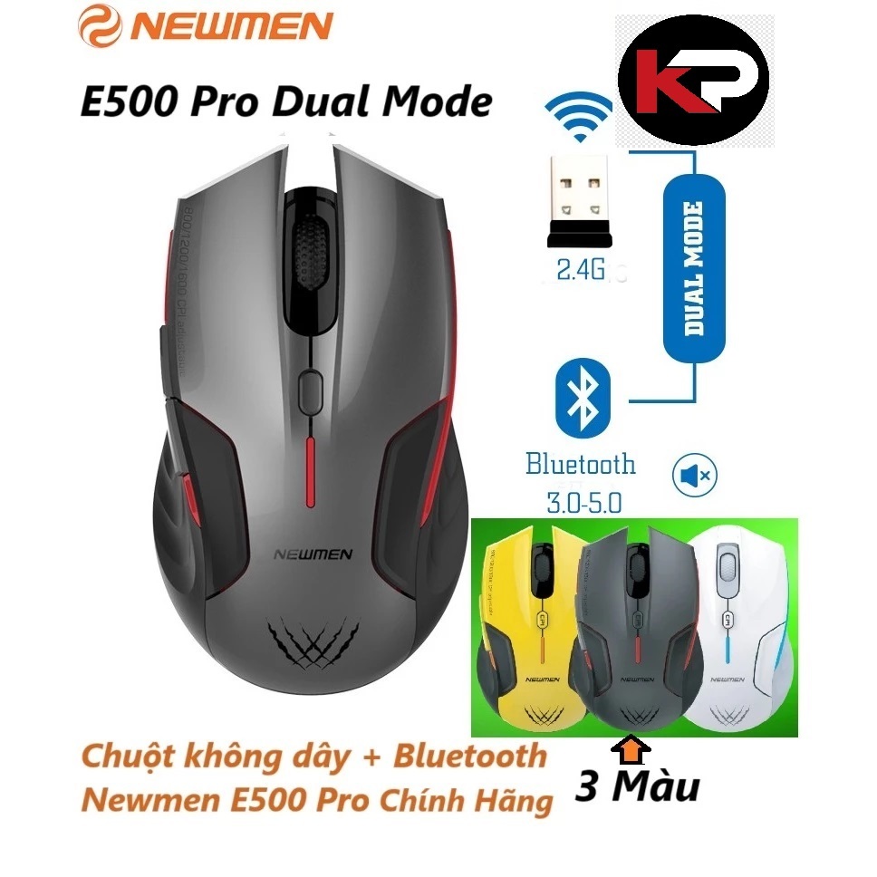 Chuột không dây Newmen E500 Pro Dual Mode Gaming , đa chế độ kết nối 2.4Ghz, Bluetooth, 4000DPI, côn
