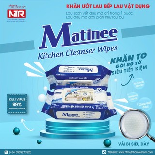 Thùng 5 gói khăn ướt lau bếp lau vật dụng kháng khuẩn Matinee loại mới 80 tờ, khăn to và dày, 700g