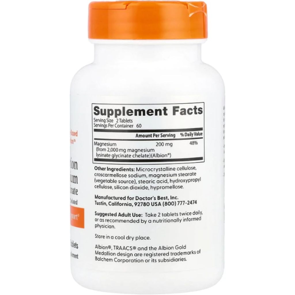 Doctor's Best High Absorption Magnesium Chelated 200mg - Viên Uống Bổ Sung Magie 120 viên