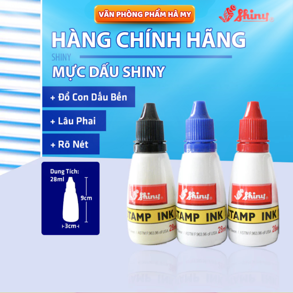 Mực Dấu Shiny Chính Hãng, Đổ Con Dấu Bền Màu, Lâu Phai Rõ Nét Dung Tích 28ml