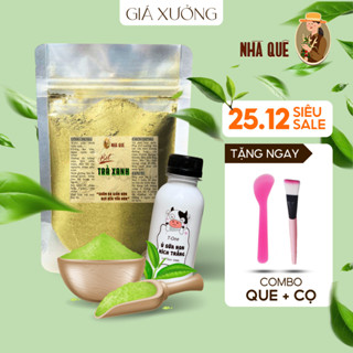 Bột Trà Xanh + Sửa Non ủ trắng đắp mặt trắng da (tặng que và cọ)