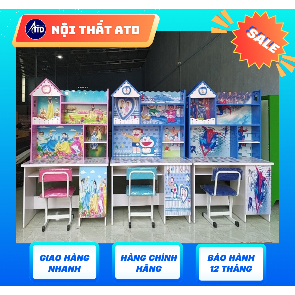 Bàn học sinh nhựa Công chúa Doraemon giá rẻ tại xưởng- Bàn học cho bé tiểu học 80cm 1m