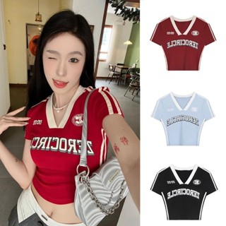 Áo thun croptop ngắn tay nữ ,áo phông babytee cộc tay cổ V Zerocircle chất cotton co giãn ôm body tôn dáng Retro