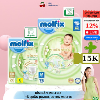 Tã bỉm quần MOLFIX thiên nhiên cực đại dán quần S80/M76/L68//M82/L74/XL68/XXL62 đủ size thấm hút ,khô thoáng cho bé