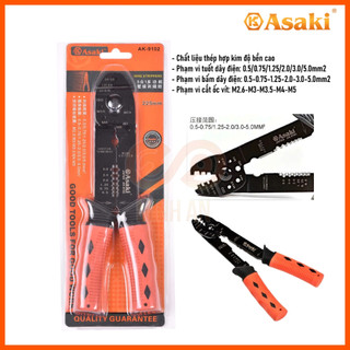 Kìm cắt, tuốt dây, bấm cos đa năng asaki ak-9102 - thép crv siêu bền, tay cầm bọc nhựa