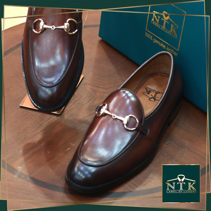 Giày da nam Horsebit Loafer màu nâu coffee Đế gỗ phíp cao cấp