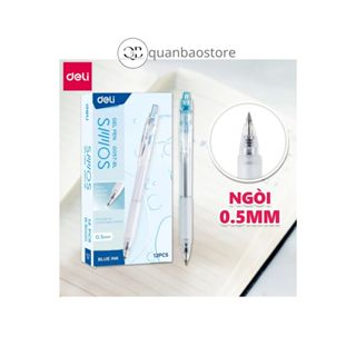  Bút gel bấm trong suốt Deli G057 0.5mm mực xanh và đen có đệm cao su êm ái. 