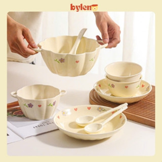  Bộ bát thìa đĩa sứ kem sữa hoa tím phong cách decor hàn quốc Gốm ByLen 