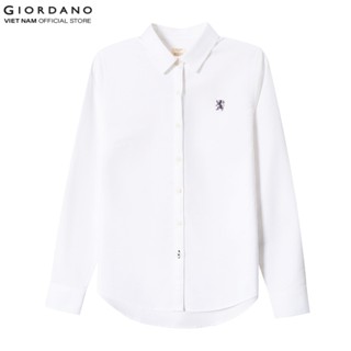 GIORDANO Áo Sơ Mi Dài Tay Nữ Thêu Logo Sư Tử Cotton Oxford Lion Shirt 05342019