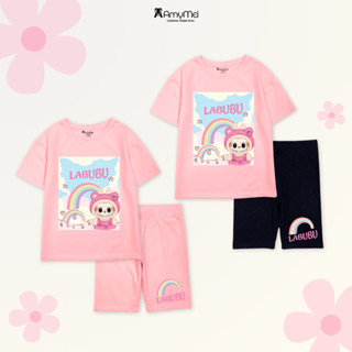 Đồ bộ lững bé gái Labubu Amymei, quần biker cotton thoáng mát, cho bé 4-12 tuổi 14-50kg DBLBGLBB