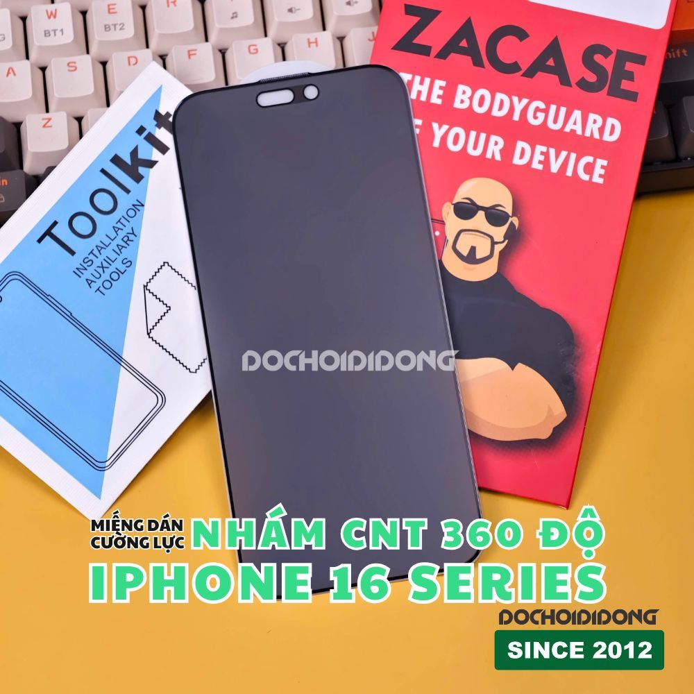 2 in 1 - Miếng dán cường lực nhám chống nhìn trộm 4 chiều 360 độ iPhone 13 14 15 16 16e 17e Pro Max 