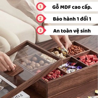  Khay đựng bánh kẹo mứt tết cao cấp sang trọng bằng gỗ Óc chó MDF 2 màu 6 ngăn và 4 ngăn   MẪU MỚI 2026   