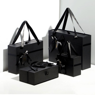 Hộp Đựng Quà Sinh Nhật Tặng Người Yêu Có Quai Xách, Hộp Quà Màu Đen Gắn Nơ Sang Trọng Phù Hợp Tặng Bạn Bè, Người Thân