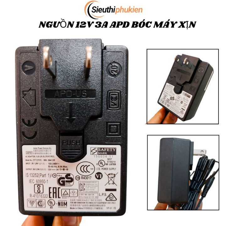 Adapter nguồn APD 12v 3a WA-36A12R chân 5.5x 2.5mm chính hãng - bảo hành 1 năm, Adaptor 12v 3a xịn