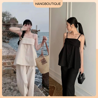 Set Áo 2 Dây, Quần Suông Dài Chất Linen Tone Nude Siêu Sáng Da Hangboutique - S81 Nữ Women