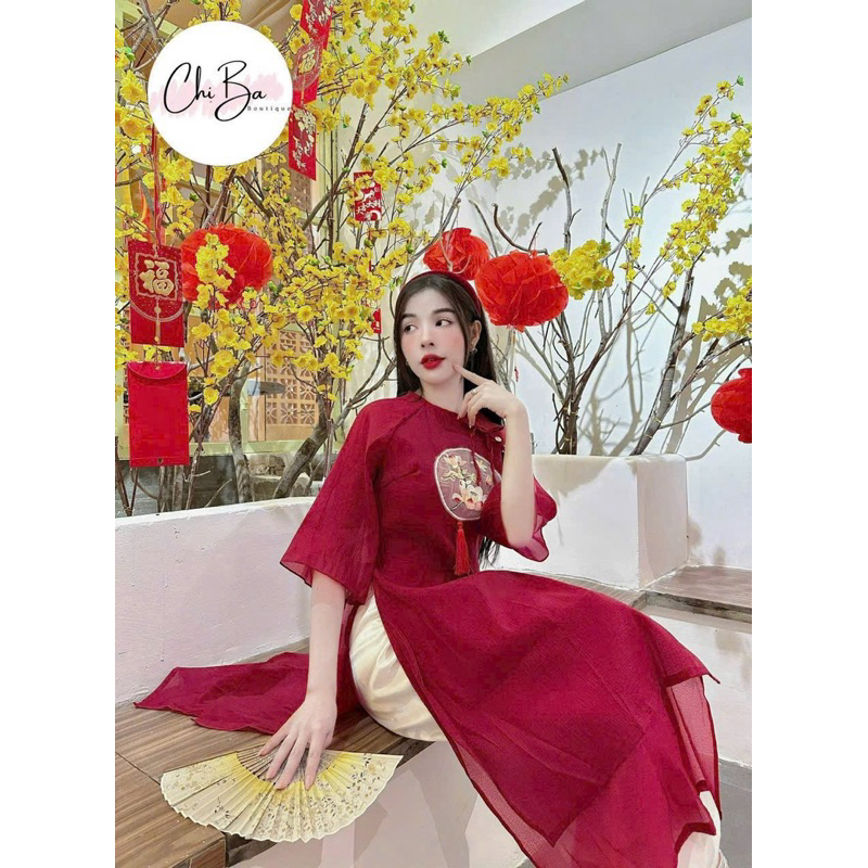 [FULL SET] Áo dài đỏ tơ 2 lớp kèm quần xinh xắn 4Seasons