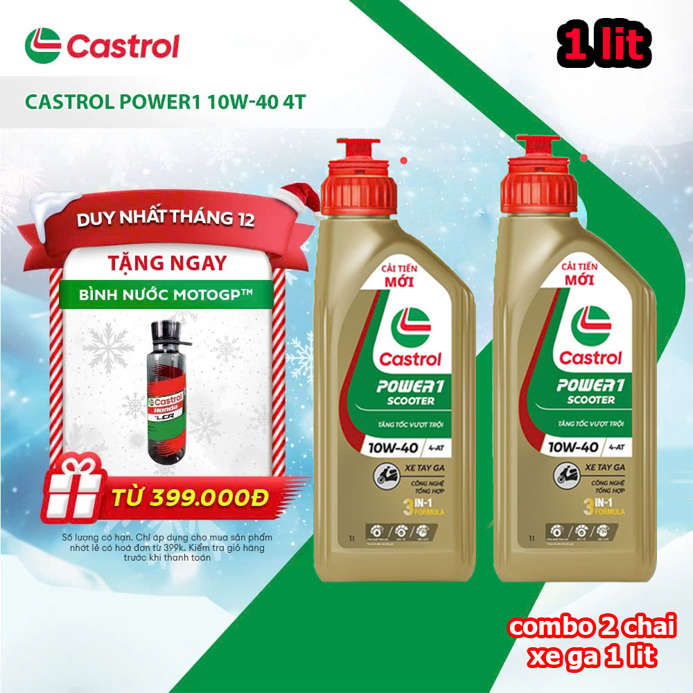 (combo 2 chai xe ga 1 lít ) Dầu nhớt xe tay ga Castrol POWER1 SCOOTER 4T 10W-40 1L - Huongly Car
