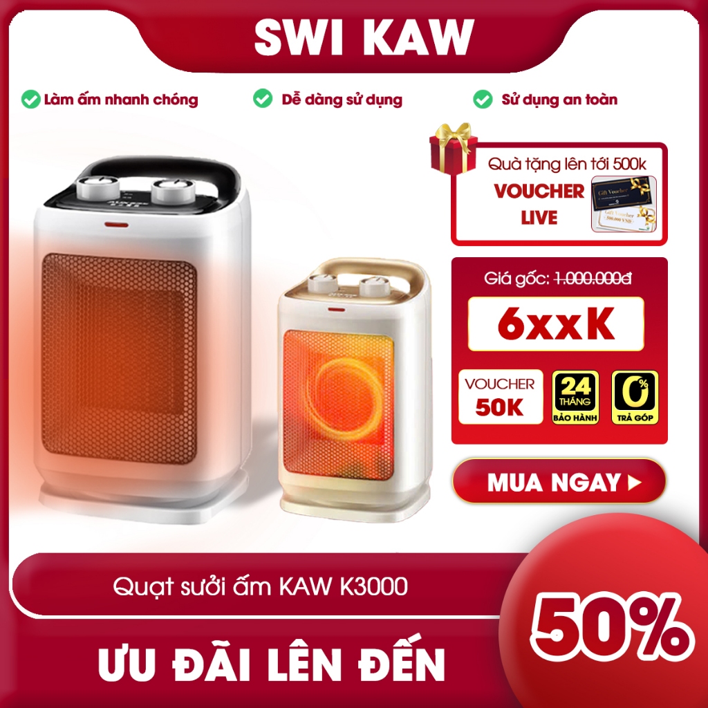 Quạt sưởi Ceramic KAW-K3000 Công Nghệ Sưởi Gốm Công Suất 1500W, Tự Động Ngắt Điện An Toàn