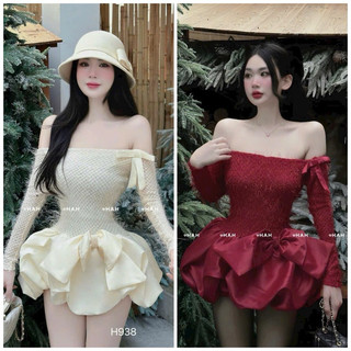Đầm xoè tùng bí dự tiệc đính hoa siêu sang