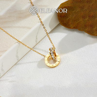 Dây chuyền nữ titan Eleanor Accessories vòng tròn đôi khắc số la mã phụ kiện trang sức vòng cổ 9298