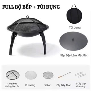 Bếp nướng than hoa dã ngoại 3 trong 1 gấp gọn: nướng, bàn trà, hâm nóng đồ ăn
