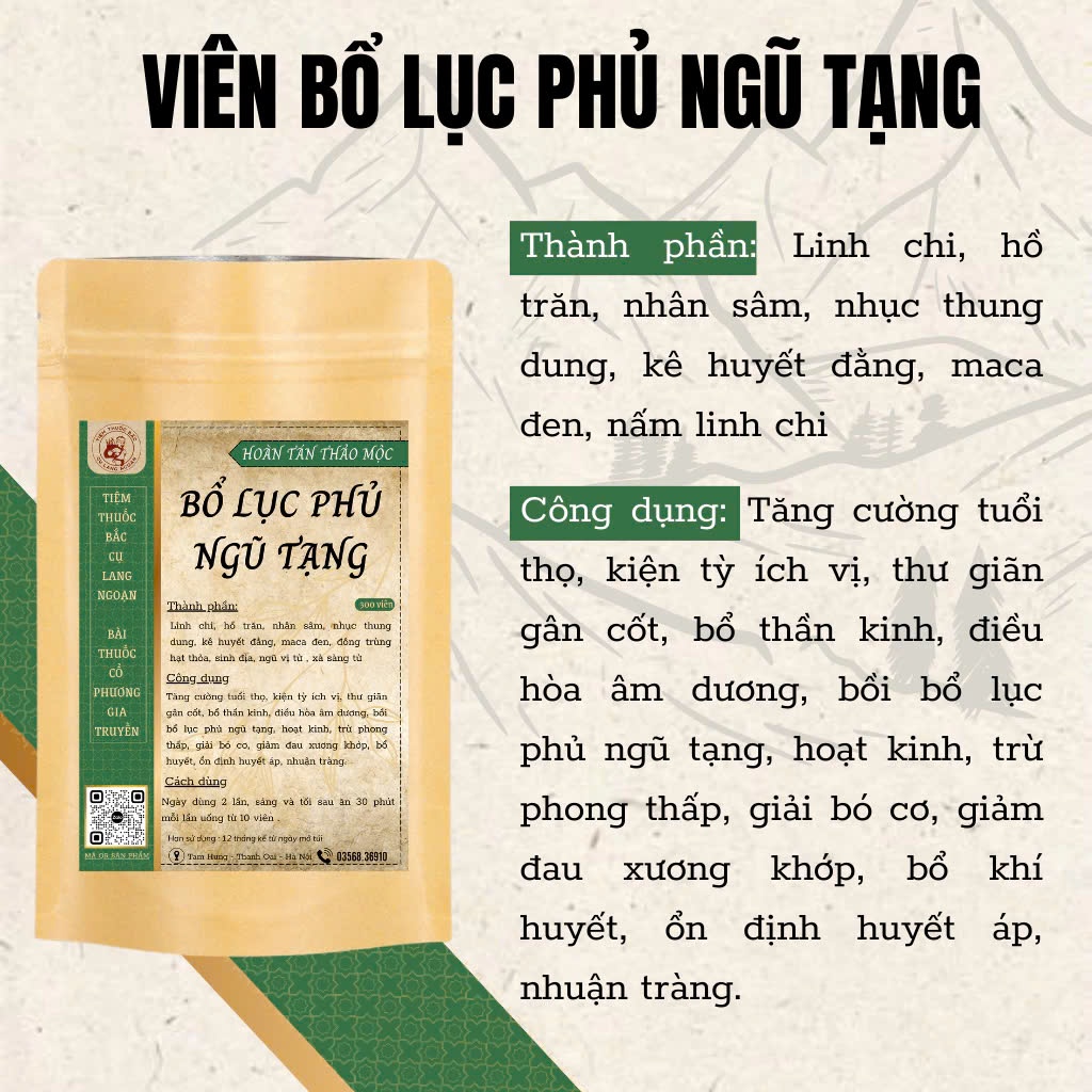 Viên uống Bổ ngũ tạng Lang Ngoạn giúp bình hòa âm dương, cân bằng ngũ tạng và phục hồi sau tai biến hiệu quả bịch 300v